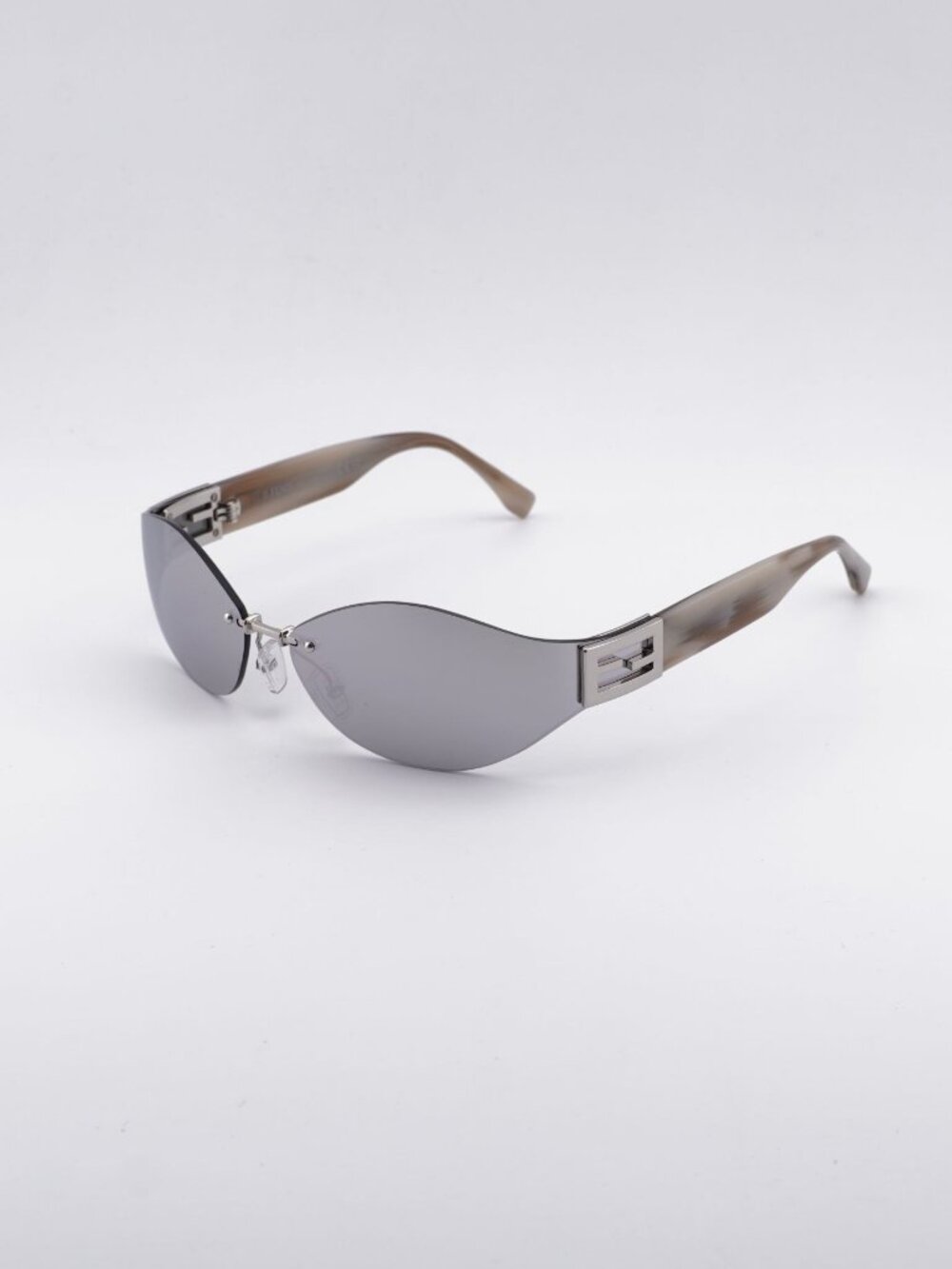 Fendi FE40159U 16C Sunglasses Silver Rimless Geometric Frame, Mirror Lenses